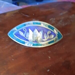 Silver and Blue Enamel Hair Clip